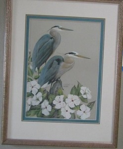 lot 76 image: PAT LAMAYO CRANES AND HIBICUS ART SN 1053 OF 1800    36 BY 28