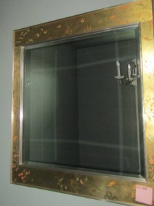 lot 81 image: WALL MIRROR WITH GOLD TRIM ACCENTED WITH POPPIES BUTTERFLYS BIRDS 42 BY 38