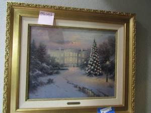 lot 73 image: THOMAS KINKADE  LIGHTS OF LIBERTY- SEASONS OF LIGHTS 1    NUMBER 10052000 Hand Highlighted, SN Canvas GOLD FRAME 24 BY 28