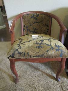 lot 24 image: UPHOLSTERED BARREL BACK CHAIR BLACK AND GOLD FELTED FABRIC 28 BY 22 BY 22