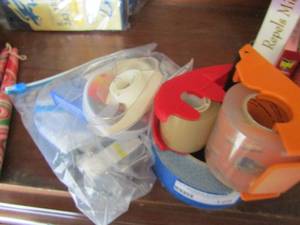 lot 129 image: LARGE LOT OF TAPE,  CANDLE STICKS &  FLOOR MOVERS