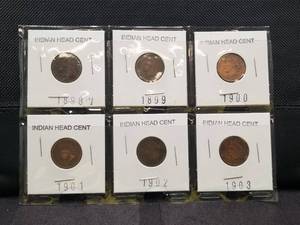 lot 61 image: Indian Head Cent - selection of 6 - 1898, 1899, 1900, 1901, 1902, and 1903
