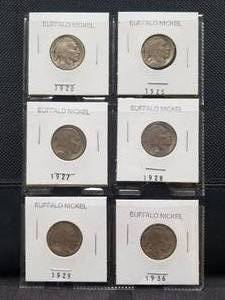 lot 64 image: Buffalo Nickels - selection of 6 - 1920 - 1936
