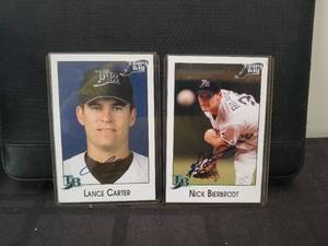 lot 145 image: Lance Carter & Nick Bierbrodt autographed 3x5 baseball printscards with COA
