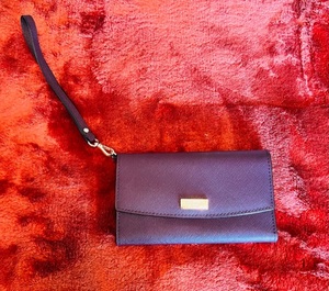 lot 21 image: Wine Kate Spade Leather Wallet Clutch wWrist Strap