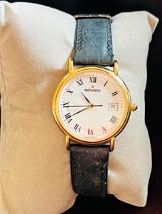 lot 31 image: Movado - Black Leather Strap Female Watch