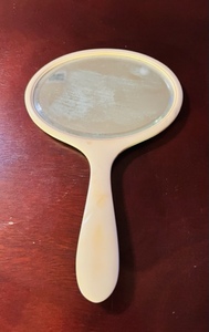 lot 78 image: Vintage Handheld Enamel Make-up Mirror ( 12 x 7.5)