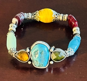 lot 107 image: Possible Sterling Silver with Turquoise and other Stones Bracelet