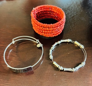lot 114 image: Lot of 3 Bracelets - Red Bead Cuff  Inspirational  Segmented
