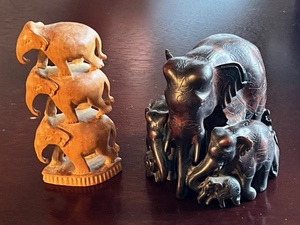 lot 117 image: Lot of 2 - Vintage Indonesian or Malaysian Hand Carved Elephant Figurines