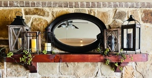 lot 134 image: Rustic Mantel Decor & Mirror Lot (Vine accents not included)
