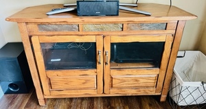 lot 142 image: Solid Wood wSandstone Accent TV Stand Cabinet 46x30x18.5