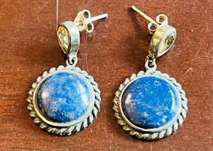 lot 164 image: Silver .925 Blue &amp Yellow Gemstone Earrings