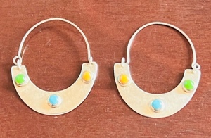 lot 171 image: Silver .925 Hoop type Earrings wGreen, Blue & Orange Gemstones