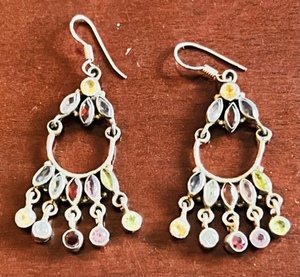 lot 172 image: Silver .925 Hoop Earrings wMultiple Color Gemstones
