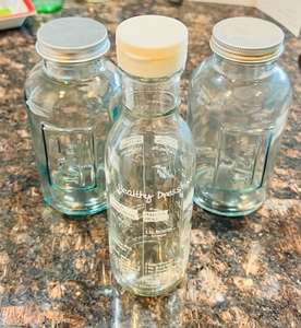 lot 194 image: Lot of 3 - Glass Salad Dressing Mixer  2 Glass Jars wLids
