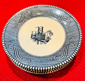 lot 222 image: Set of 4 - Currier & Ives Royal 6 Saucers wSteamboat Design 6