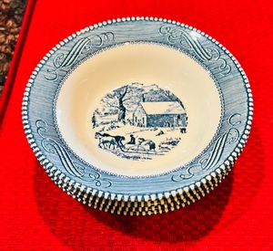 lot 235 image: Set of 4 - Currier & Ives Schoolhouse Winter 6 14 Cereal Bowl