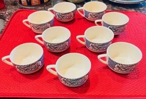 lot 236 image: Set of 9 - Currier & Ives Horse & Carriage Tea Cups