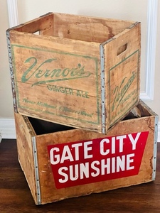 lot 240 image: Lot of 2 Wooden Crates - Vernors Ginger Ale & Gate City Sunshine