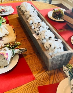 lot 245 image: Wooden Box Center Piece with Cotton Boles - 32x8x5