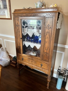 lot 249 image: Antique Oak China Cabinet 62x33.25x16