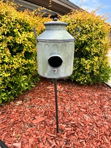 lot 288 image: Metal Milk Can Birdhouse
