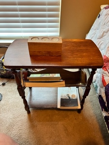 lot 303 image: Solid Wood Nightstand With Contents Included
