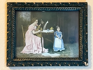 lot 306 image: Vintage Framed Colored Photo Painting Mother & Child