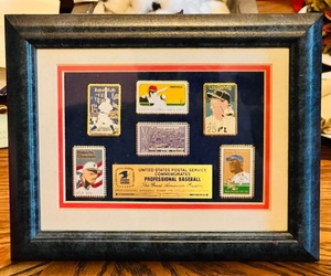 lot 399 image: Framed USPS Commemoration Of Professional Baseball Stamps