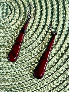 lot 406 image: Red Jade .925 Sterling Silver Teardrop Earrings