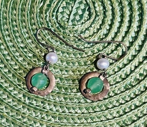 lot 410 image: .925 Sterling Silver Pearl & Jade Dangle Earrings