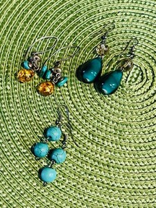 lot 414 image: Three Pairs Of Turquoise, Topaz & Beaded Earrings