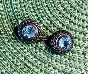 lot 419 image: .925 Sterling Silver & 18k Gold Two Tone Earrings With Sapphire Crystals