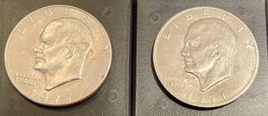 lot 15 image: 1977 D Eisenhower Silver Dollar 1971 D Eisenhower Dollar