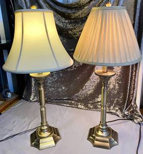 lot 84 image: 2 Brass Lamps with Shades