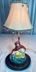 lot 54 image: Antique Staffordshire Lamp. Little Red Riding Hood beside the Big Bad Wolf