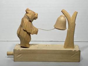 lot 16 image: Russian Wooden Moving toy - Bear rings Bell
