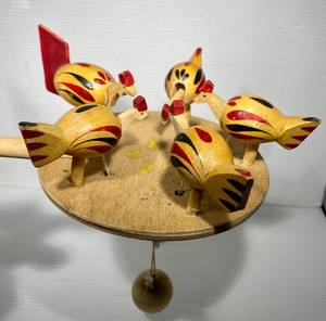 lot 17 image: Hand Crafted Russian Toy - Chicken Pecking Paddle Board