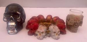 lot 11 image: Black and Silver Skull, Skull Ashtray and Shot Glass