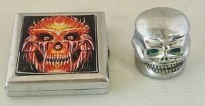 lot 46 image: Retro Skull CigaretteBusiness Card Holder and Skull Grinder
