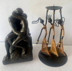 lot 73 image: 1977 AMR The Kiss Sculpture Handmade African Candle Holder