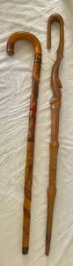 lot 122 image: Hand carved Walking Canes - 1 from Jamaica other from Mexico
