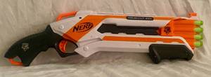 lot 156 image: Nerf N Strike Elite Rough Cut 2x4 Blaster Launches 2 Darts at once up to 75ft