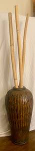 lot 171 image: Large Decorative Wicker Basket with Bamboo Shoots