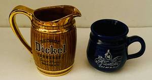 lot 113 image: Rare George Dickel Tennessee Sour Mash Whiskey Pitcher and Blue Cup