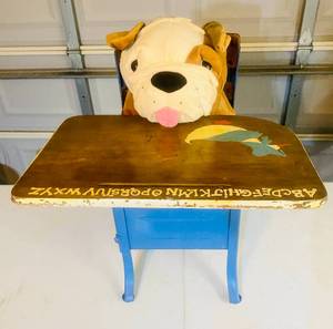 lot 50 image: Antique School Desk and Stuffed Animal