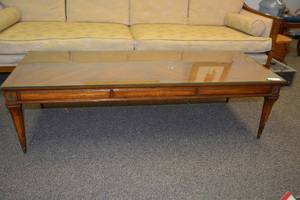 lot 11 image: Mid Century Modern Coffee Table with Glass Top saver matches the drexels
