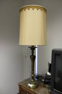 lot 22 image: Tall Brass Lamp with Vintage Shade