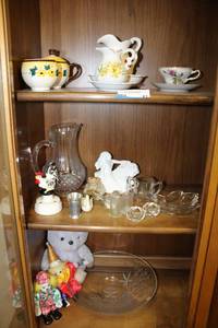 lot 41 image: Home Dcor Figurines and Dishes - Includes Etched Glass Hand Made Bowl (sticker reads Bohemia Czech Republic)